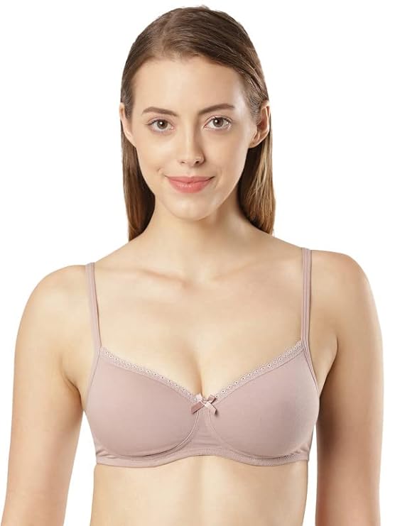 Jockey Women's Wirefree Padded Super Combed Cotton Elastane Stretch Medium  Coverage Lace Styling T-Shirt Bra with Adjustable Straps 32B - Roopsons