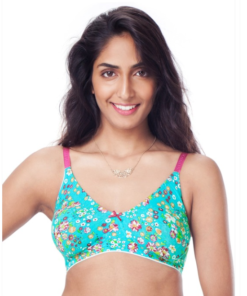 PrettySecrets Blue Floral Print Full-Coverage T-shirt Bra