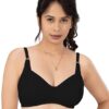 Lovable Women Cotton Lightly-Padded Seamless Wire-Free with Adjustable Straps U-Neck Full Coverage T-Shirt Bra - ADL-13 black