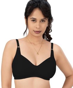 Lovable Women Cotton Lightly-Padded Seamless Wire-Free with Adjustable Straps U-Neck Full Coverage T-Shirt Bra - ADL-13 black