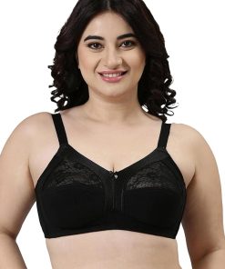 Enamor Innovations Fabcool M-Frame Side Shaper Panel Women's Cotton Everyday Bra - Non Padded, Wirefree, Full Coverage - A014 (Available in Plus Sizes) (Black)