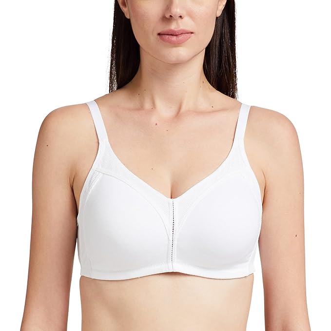 Enamor Innovations Fabcool Full Support Everyday Full Figure Bra - Jiggle Control and Antimicrobial, Non-Padded, Wirefree, Full Coverage Women's Bra - AB75 (Available in Plus Sizes) (White)