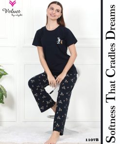 Women’s Cotton Night Suit Set – Soft Round Neck T-Shirt & Printed Pajama Sleepwear, Comfortable Lounge Wear for Women