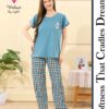 Women’s Soft Cotton Night Suit Set – Blue T-Shirt & Checkered Pajama Loungewear | Velvet By Night